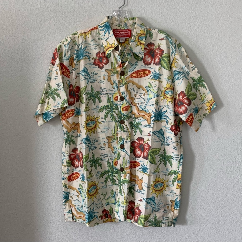 Die Trying Baja Mex Tropical design short sleeve Men’s button down size Large